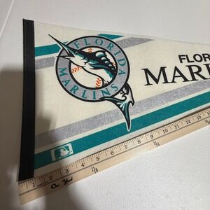 VTG Florida Marlins MLB Felt Pennant 30 Inch Teal Silver Glitter Logo Fan Cave